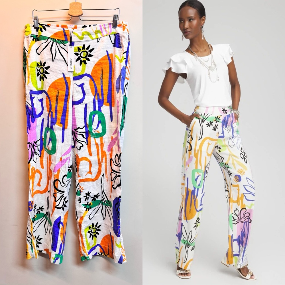 NWT Chico’s Linen Blend Surreal Print Pants
